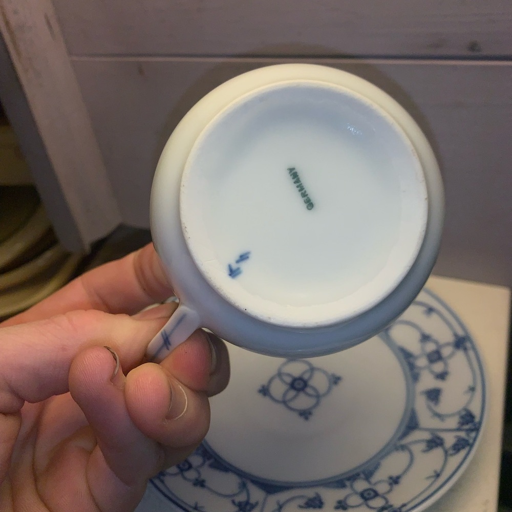Rare German Makers Mark Blue Onion Cup & Saucer Set